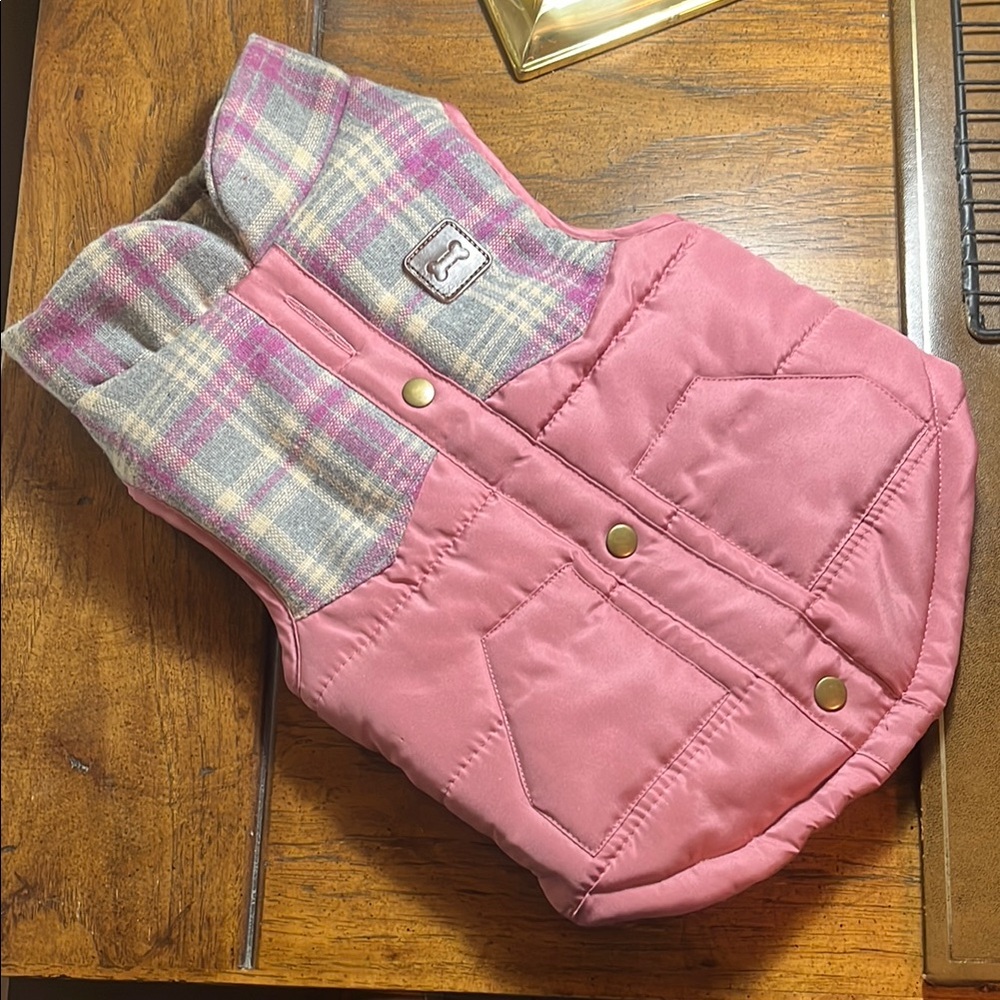 Pup Crew Pet Coat in Rose Pink Plaid - Size M